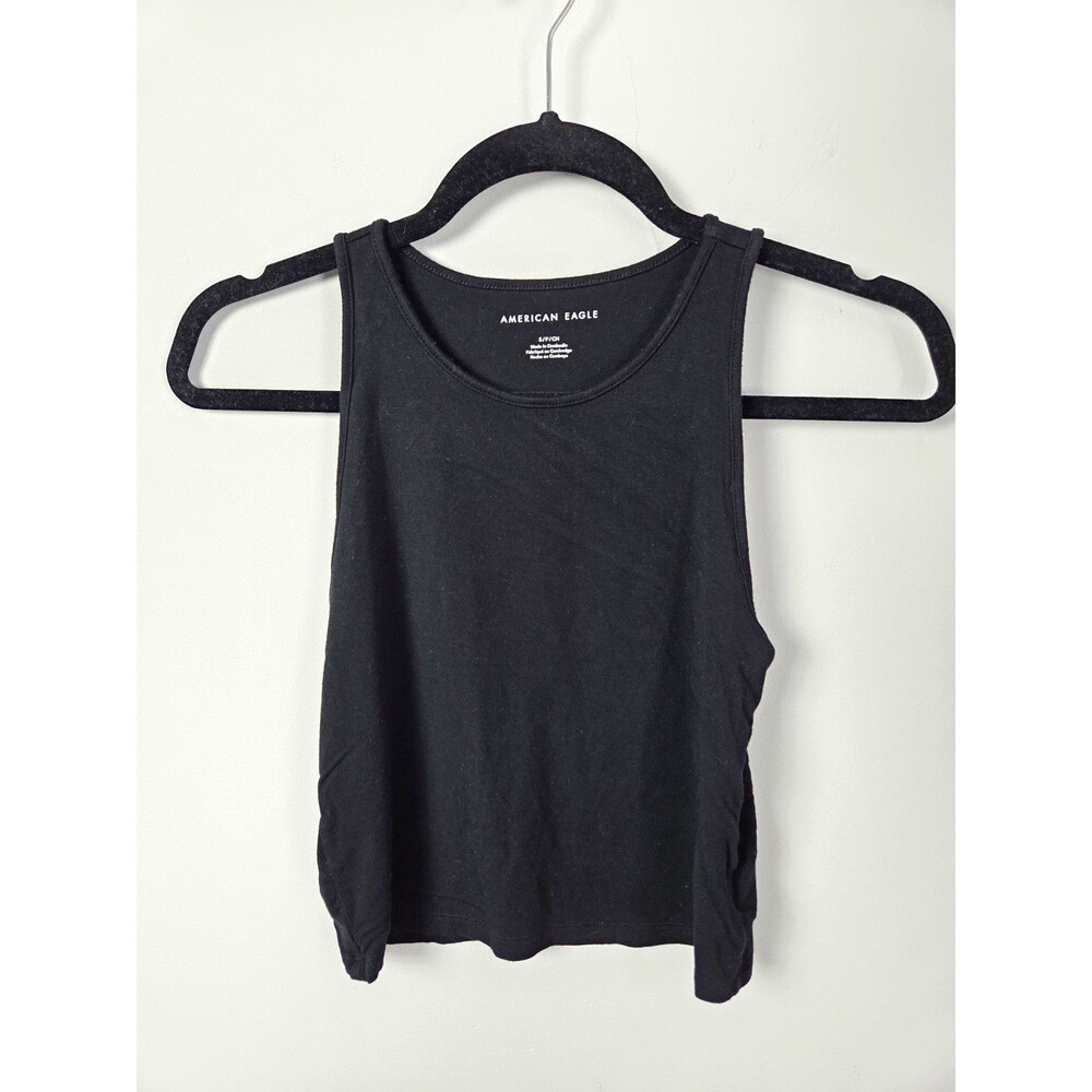 American Eagle Black Scoop Neck Cropped Tank Top Size S